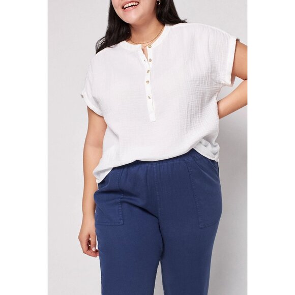 Faherty Tops - Faherty Dream Cotton Gauze Desmond Top White Size M Boho Coastal